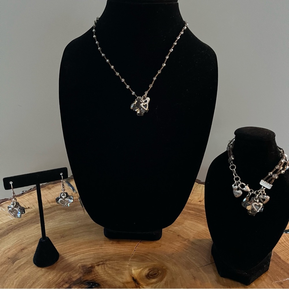 Brighton Karma Crystal Cross Charm Necklace, Bracelet, and Earrings Set